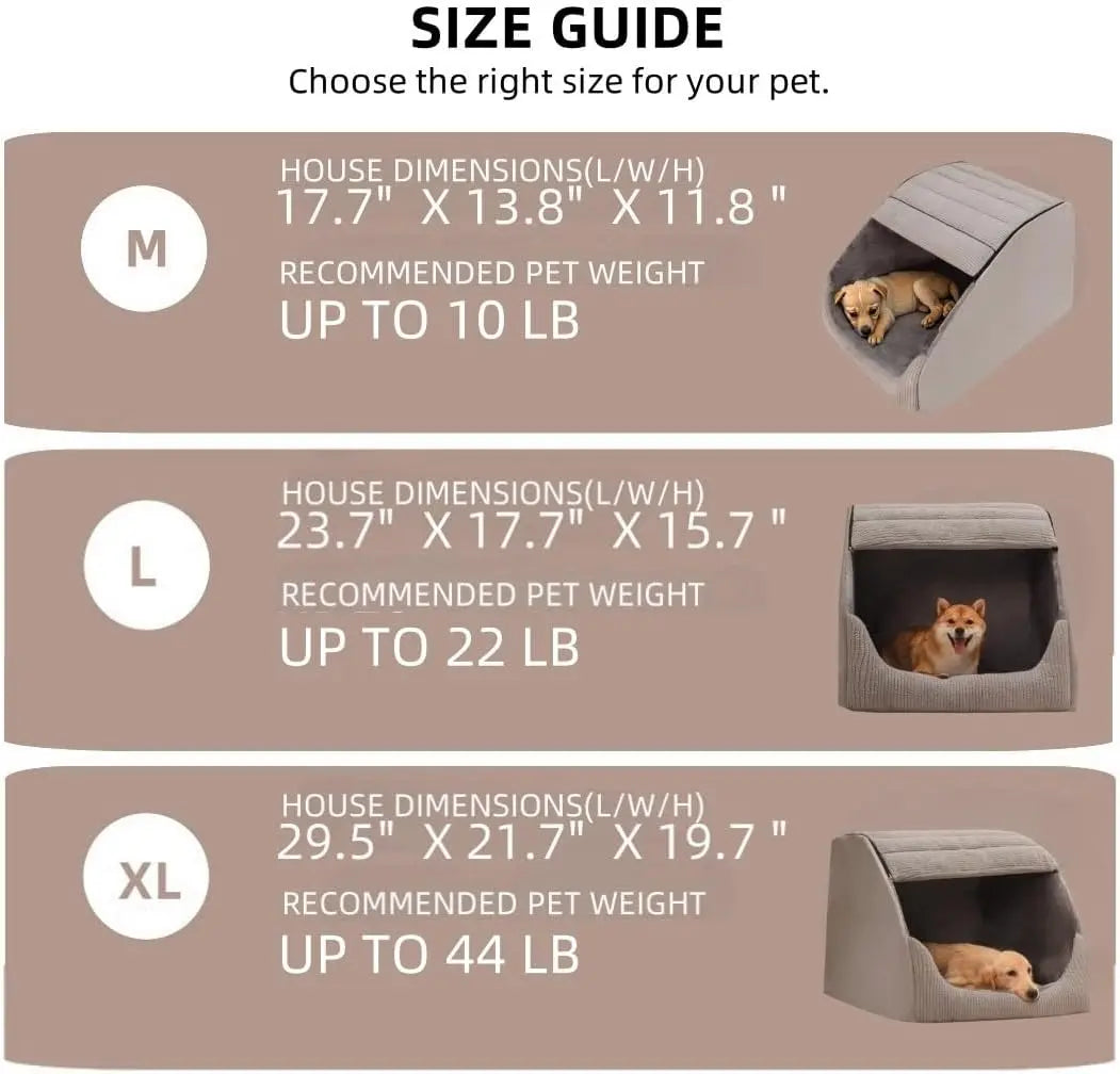 Extra Large Dog Bed House with 30D Memory Sponge, Cozy Indoor Plush Cave for Medium Large Dogs, Non-Slip Bottom (Grey, M)