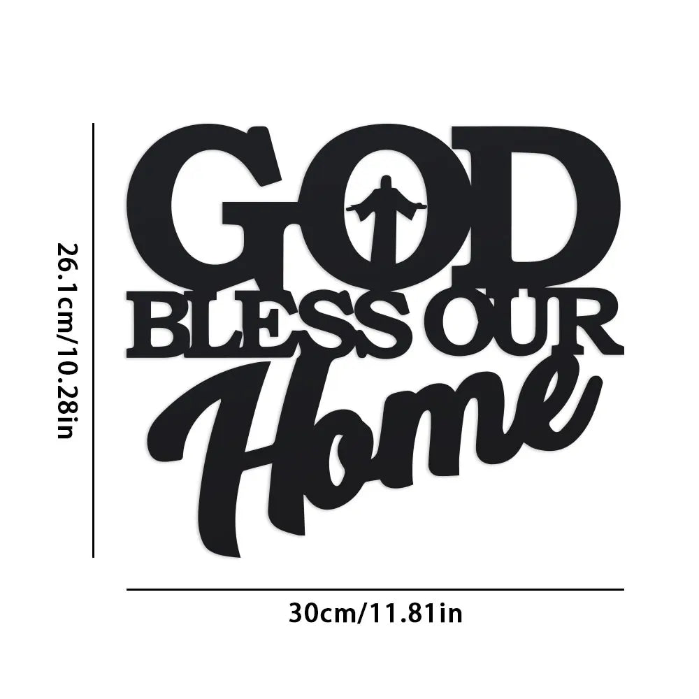 1Pc Metal God Bless Home Sign, Unique Wall Art, Home Decor, Metal Wall Hanger, Scene Decor, Theme Party Decor, Car Decor