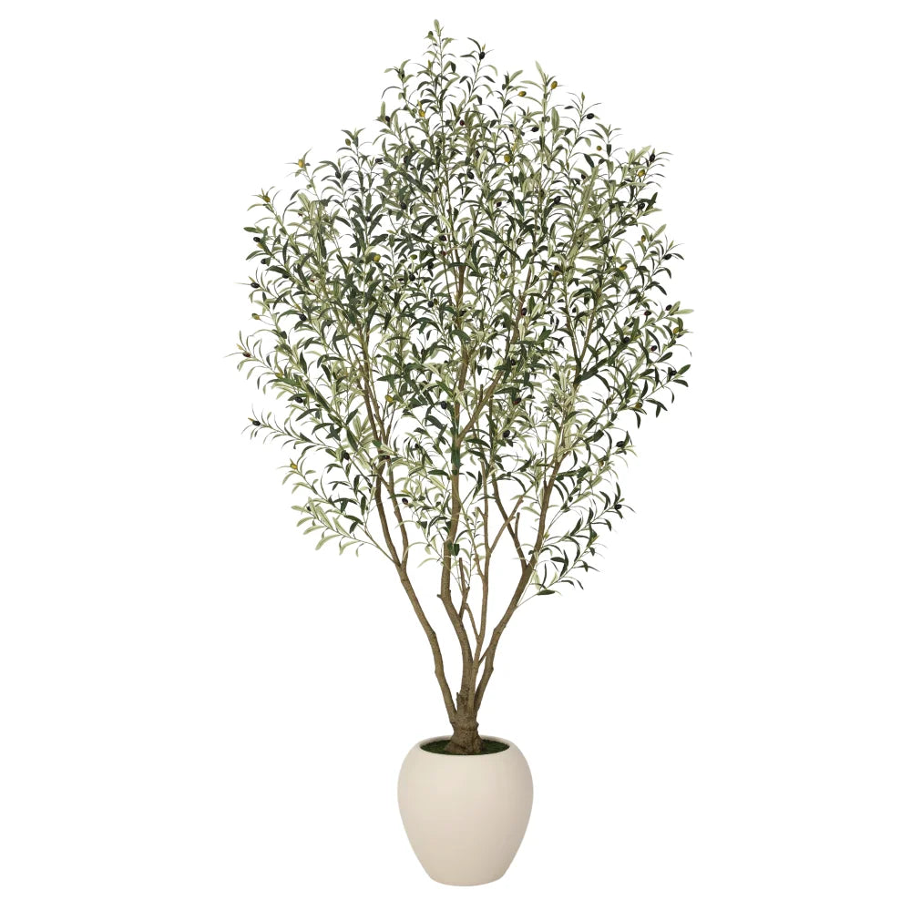 8FT Artificial Olive Tree With Big Decorative White Planter, Tall Indoor & Covered Outdoor Decorative Tree, 1pc/set
