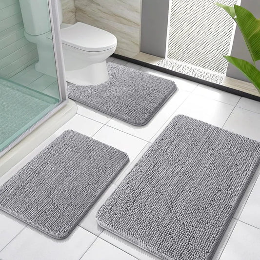 Bathroom Rugs Sets 3 Piece Soft Absorbent Chenille Mats