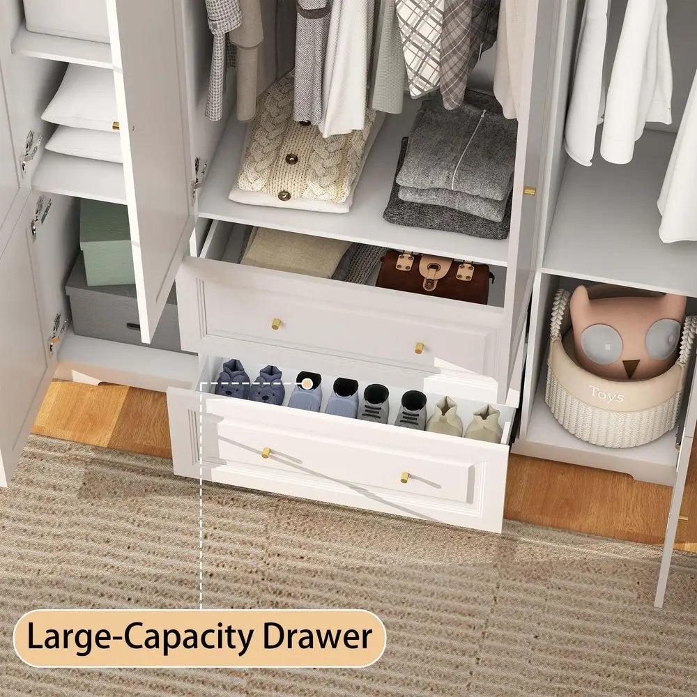 Armoire Wardrobe Closet with Drawers White Wardrobe Closet for Hanging Clothes, Large Wardrobes Storage Closets, Wood Closets C