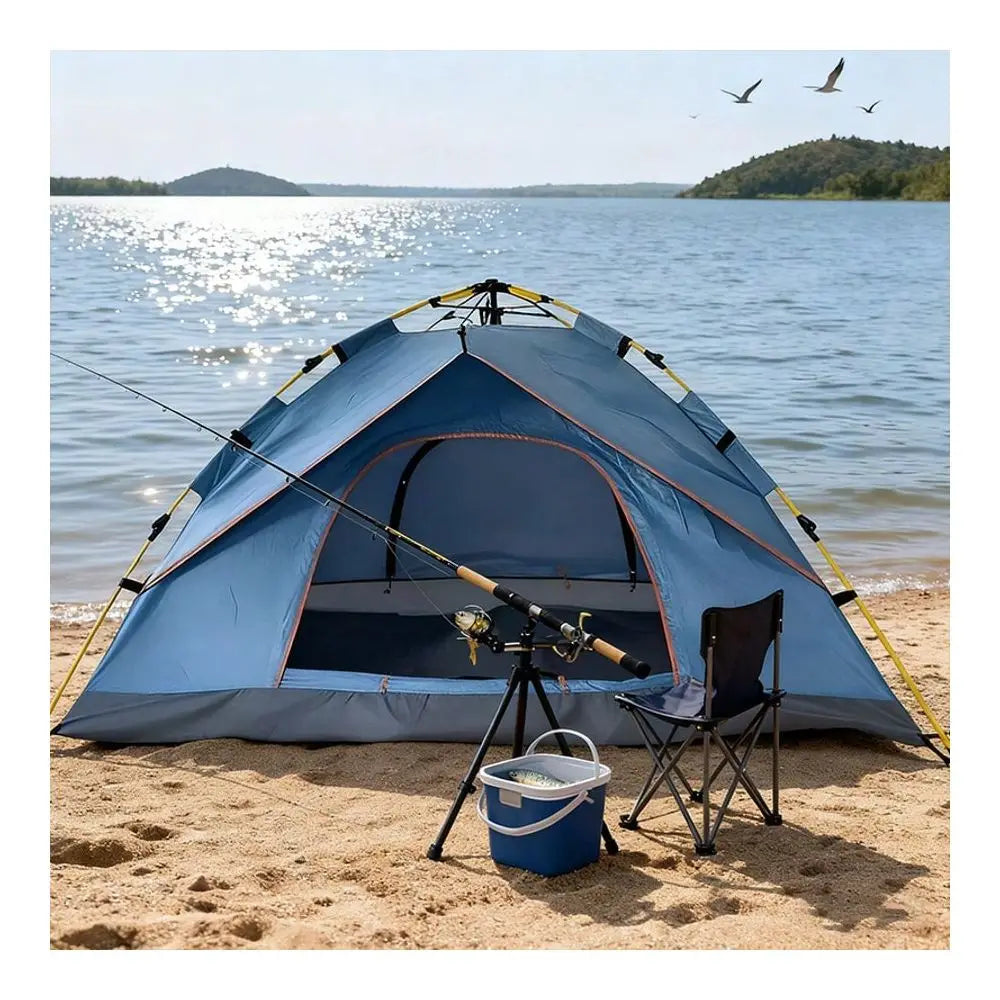 Tent With Mesh Screen, 4Person Blue, Lightweight Family TentQuick Setup For Park Picnics