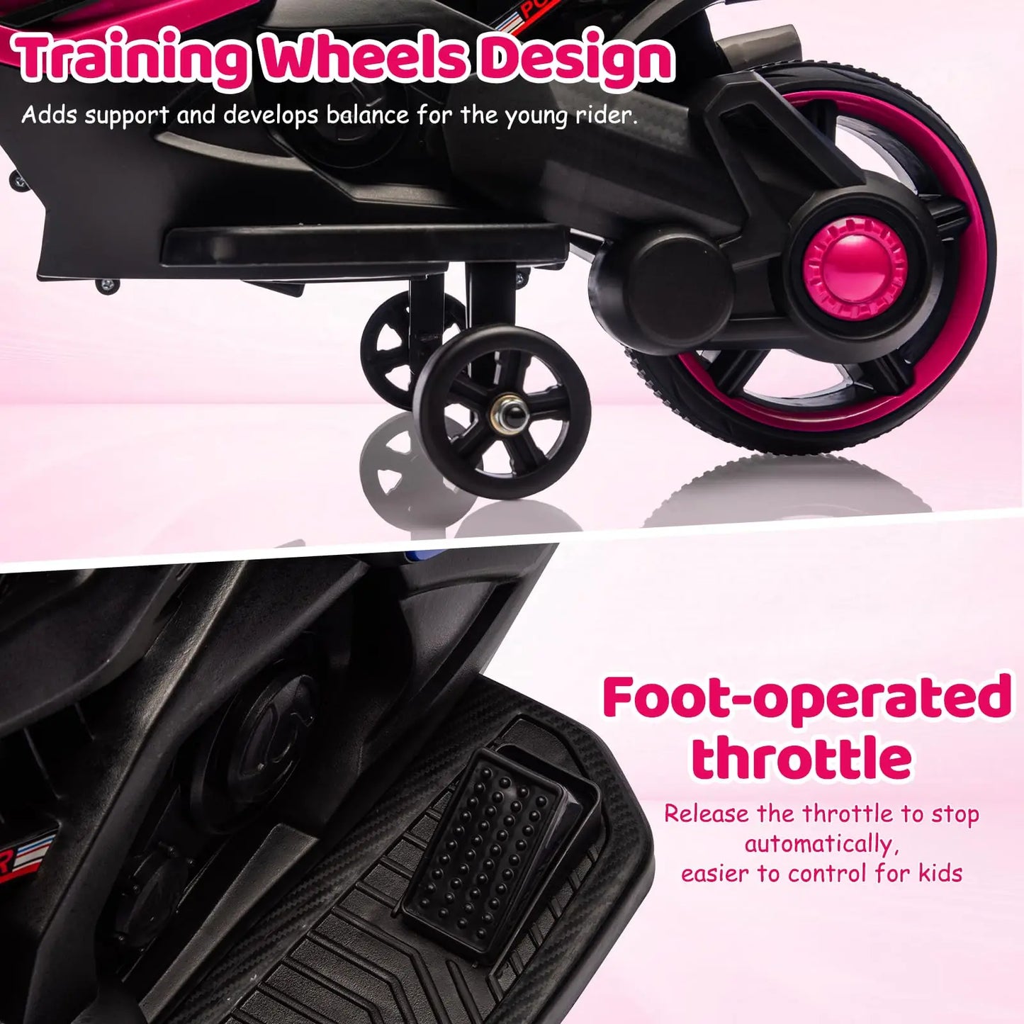 6V Kids Ride On Motorcycle Electric Toddler Motorbike With Training Wheels, EVA Tread Tires, Headlight, Horn, Music, 2 MPH Ride Toy