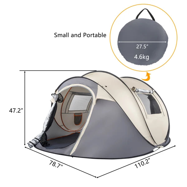 4-Person No-Install Pop Up Tent, Universal for Camping & Fishing