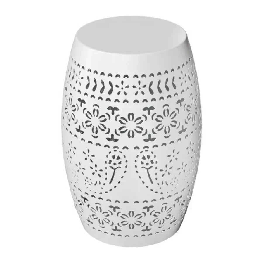 9.4 Steel Patio End Table Round Hollow Drum Side Table Accent Table for Indoor and Outdoor White
