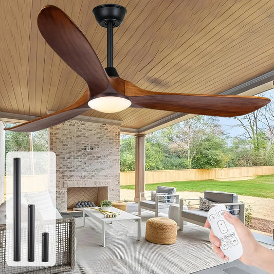 52/60/70-inch Ceiling Fan with Light and Remote 3 Wood Blades High CFM Dimmable LED Noiseless Reversible DC Fans for Bedroom