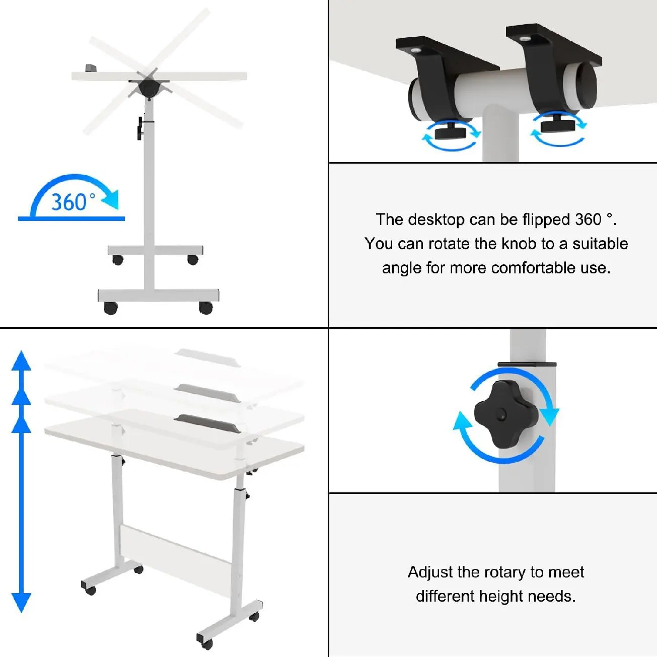 Rolling Desk Adjustable Height Portable Laptop Cart Small