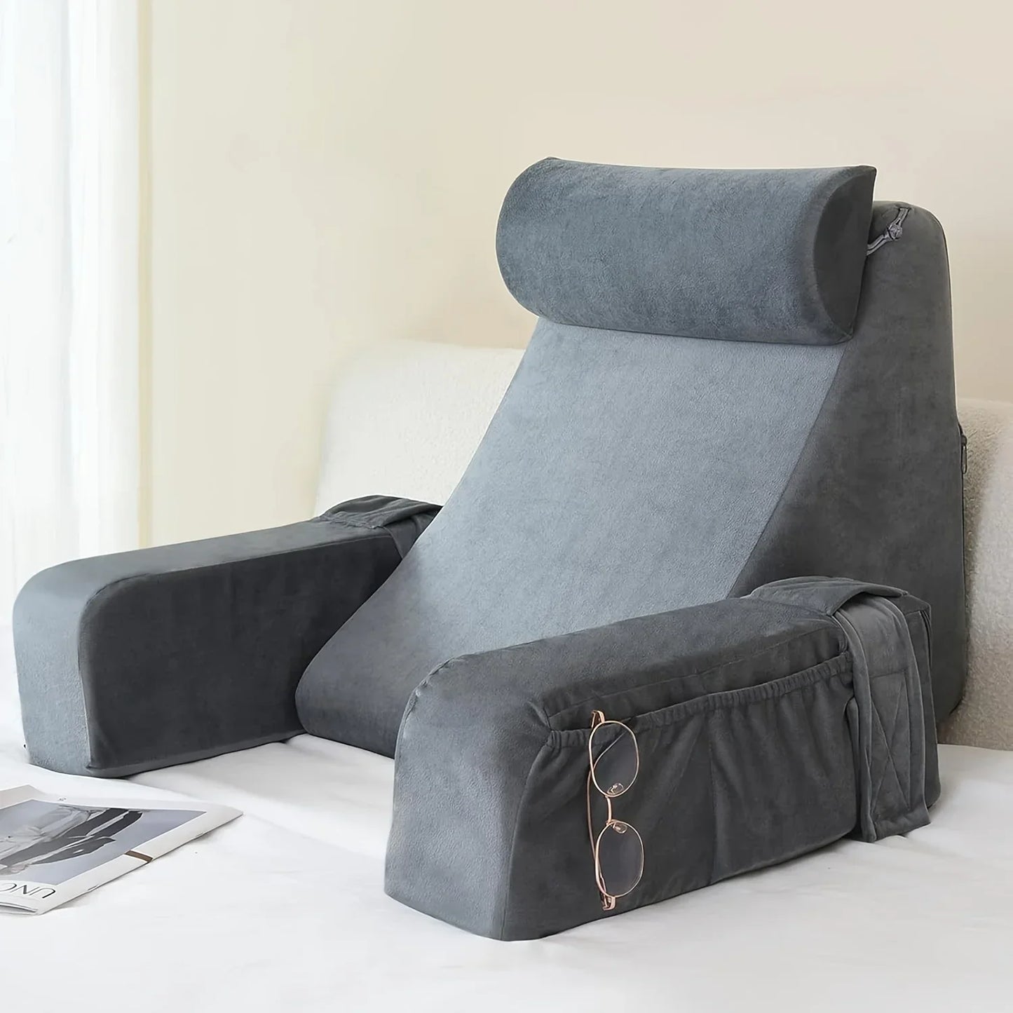 Memory Foam Reading Pillow With Armrests For Bed Comfort
