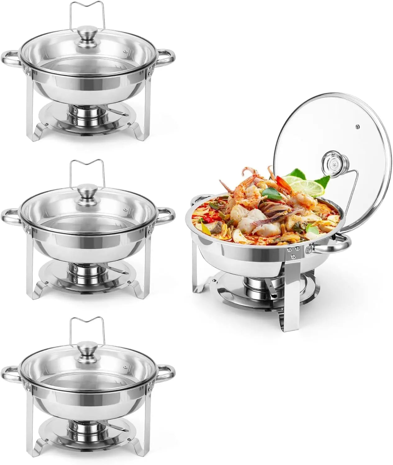 2/4Pack 5QT Round Stainless Steel Chafing Dishes – Buffet Food Warmer Set with Visible Glass Lids, Food & Water Pans, Buffet Server – Perfect for Parties, Weddings, Catering ﻿