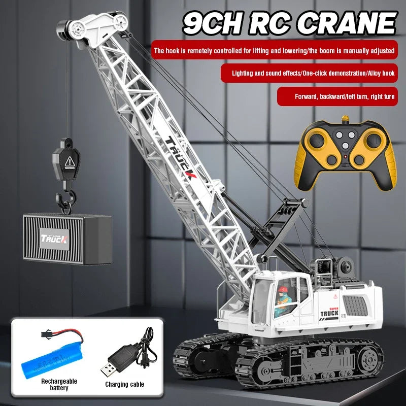RC Crane Tractor 2.4G 15/13/11/9CH Children Electric Alloy Arm Remote Control Truck Engineering Vehicle Electric Spray Xmas Gift