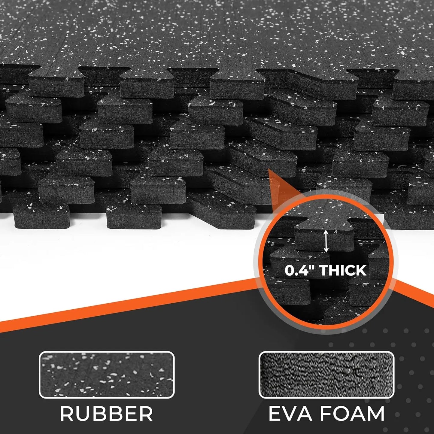 24-Piece 0.4'' Thick Interlocking Gym Floor Mats, High-Density EVA Foam with Rubber Top, Covers 96 Sq Ft for Home Workout