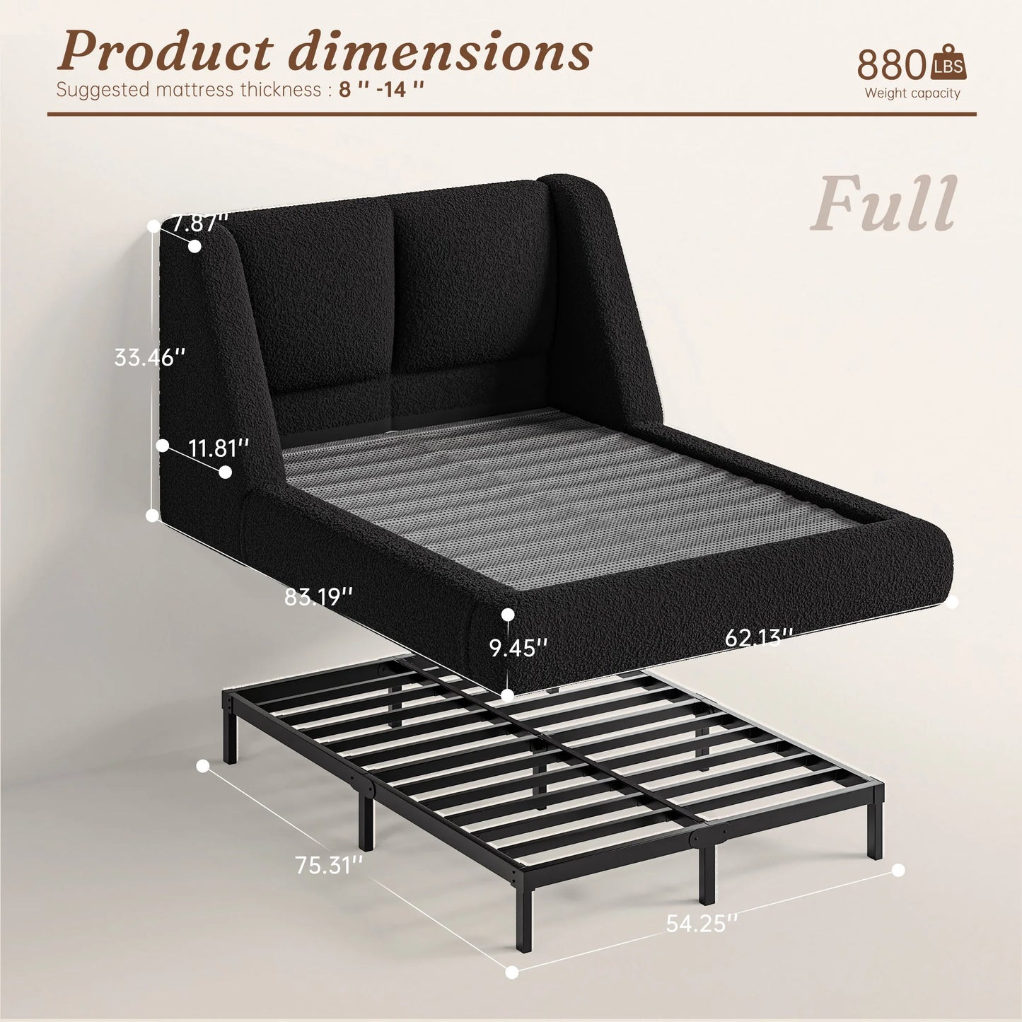 EnHomee Upholstered Cloud Bed Frame With Plush Wingback Headboard
