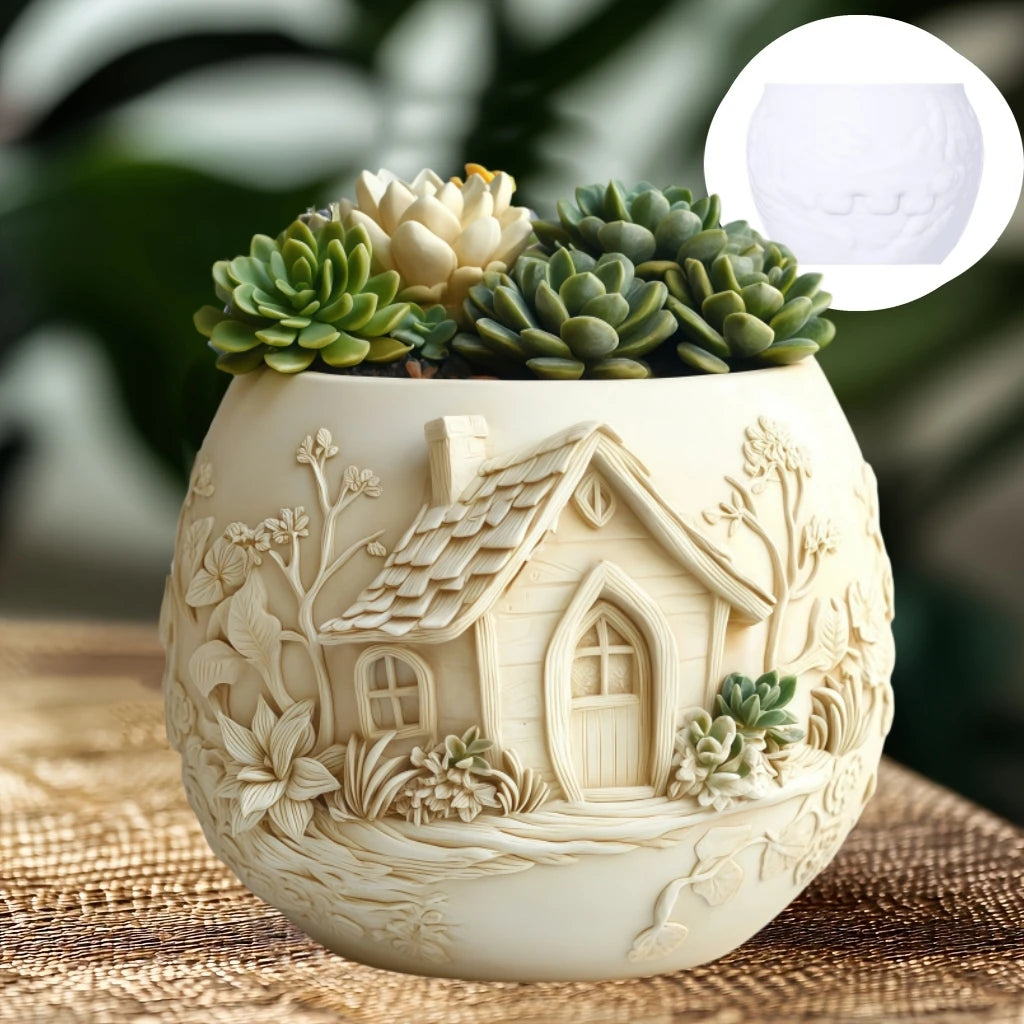 Witch Magic House Relief Pumpkin Succulent Plant Flower Pot Resin Mold  House Relief Storage Box Castle Candle Cup Gypsum Molds