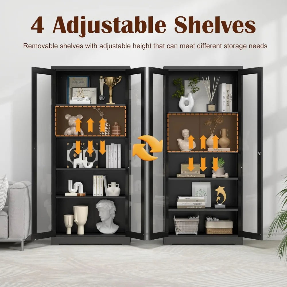 Locking Glass Display Cabinet Curio With Adjustable Shelves
