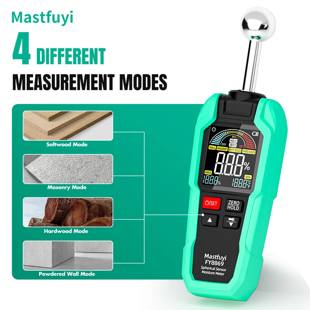 MASTFUYI Ball-shaped Non-destructive Moisture Meter, High Accuracy Digital Wood Water Leak Detector & Wall Humidity Tester