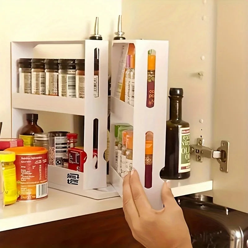 Spice Storage Rack With Swivel 2 Tier Countertop Organizer