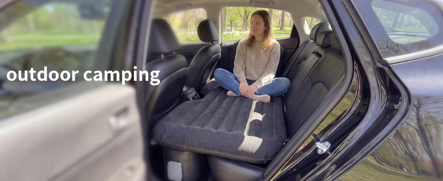 Umbrauto Back Seat Car Air Mattress: Cordless Inflatable SUV Car Camping Bed for Truck Van with Built-in Air Pump, Thickened Double-Sided Flocking Travel Car Sleeping Pad