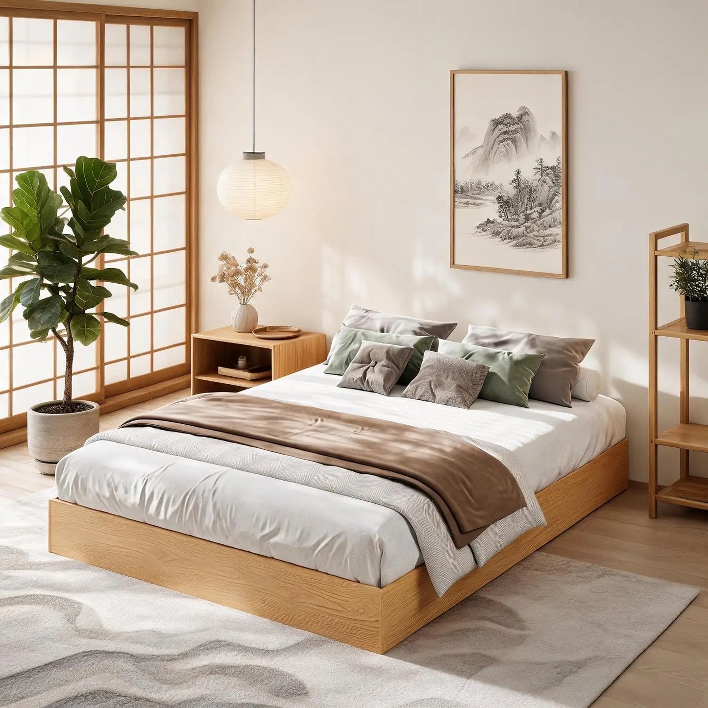 Garvee Living Room Bed Frame Easy Sturdy Assembly Bedroom Frames with Low Profile Design Eco-Friendly Bed Wood Slats Support Home Furniture Without Headboard