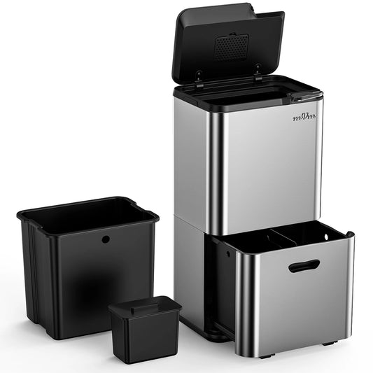 mVm Trash Can Stainless 63L(32L+28L+3L) Kitchen Trash Bin for Recycling Waste