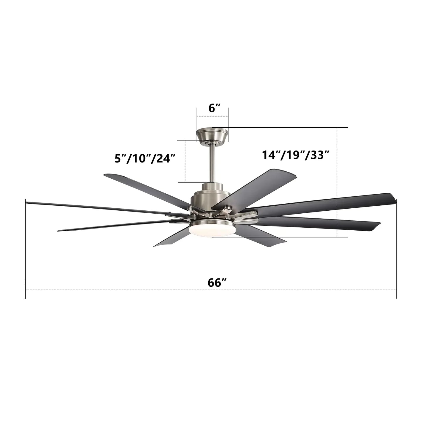 Sofucor Modern 66 Inch Ceiling Fan with LED and Remote Control for Living Room or Bedroom