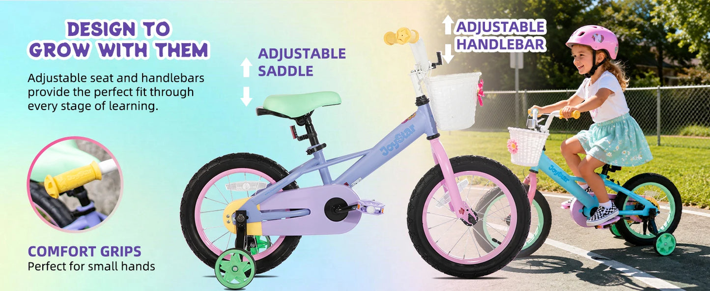 JoyStar Macaroon Kids Bike With Training Wheels And Front Basket