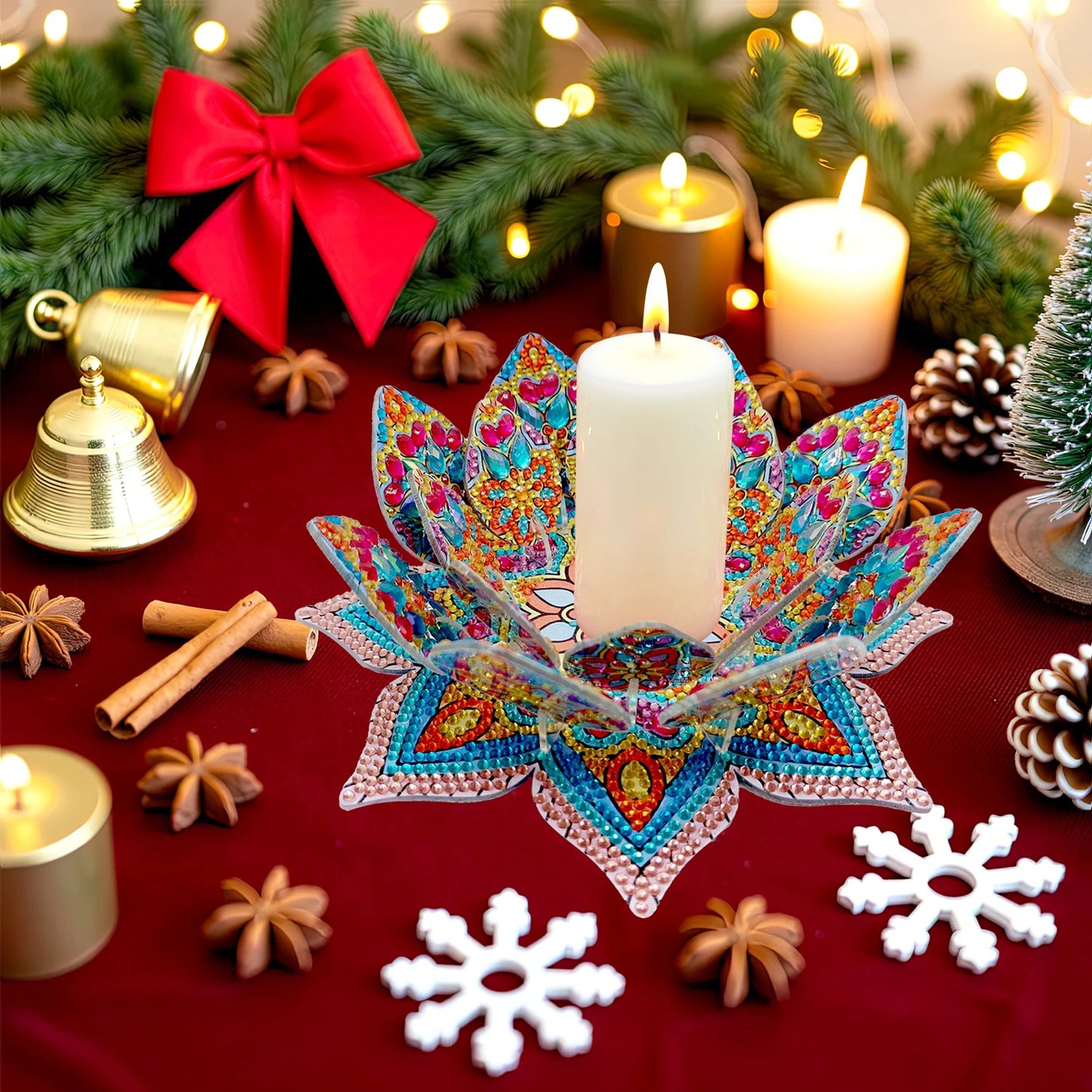 Lotus Candlestick DIY Diamond Tabletop Ornaments Kit Diamond Painting Tabletop Decorations for Adult Beginner Home Office Decor