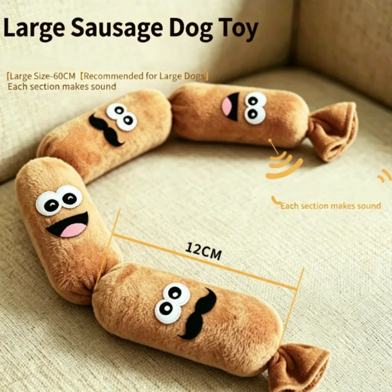 Bite Resistant Squeaky Soft Plush Dog Sausage Chew Toy
