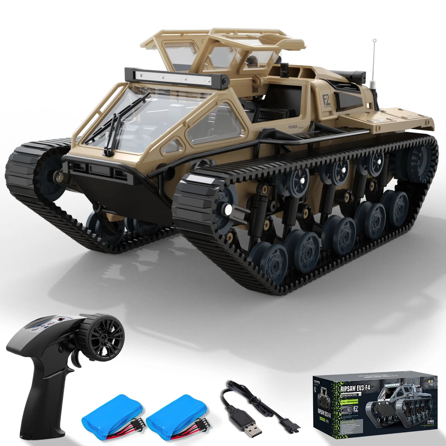 RACENT 1:16 RC Tank Remote Control Tank Off-Road RC Truck 4WD RC Crawler 360°Rotating Drifting Car with 2 Batteries