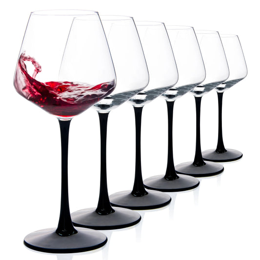 15.5oz 6-Pack Burgundy Black Stem Wine Glasses Shatterproof Dishwasher Safe Durable for Gifts Home