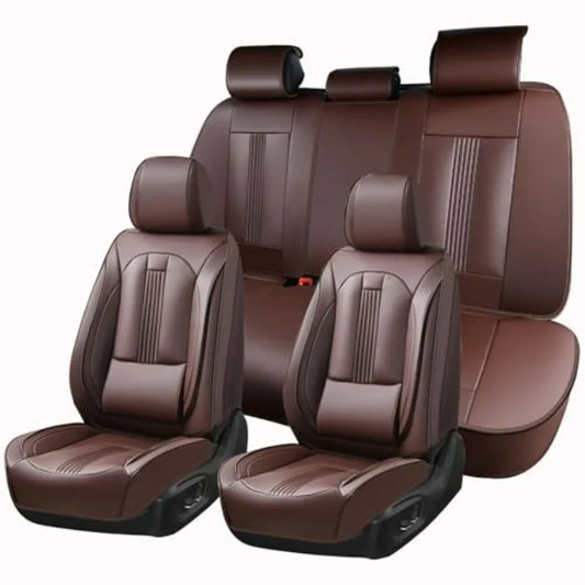 Brown Nappa Leather Car Seat Covers with Lumbar Support Ventilation Holes Velcro Adjustable Airbag Full-Coverage Universal Fit