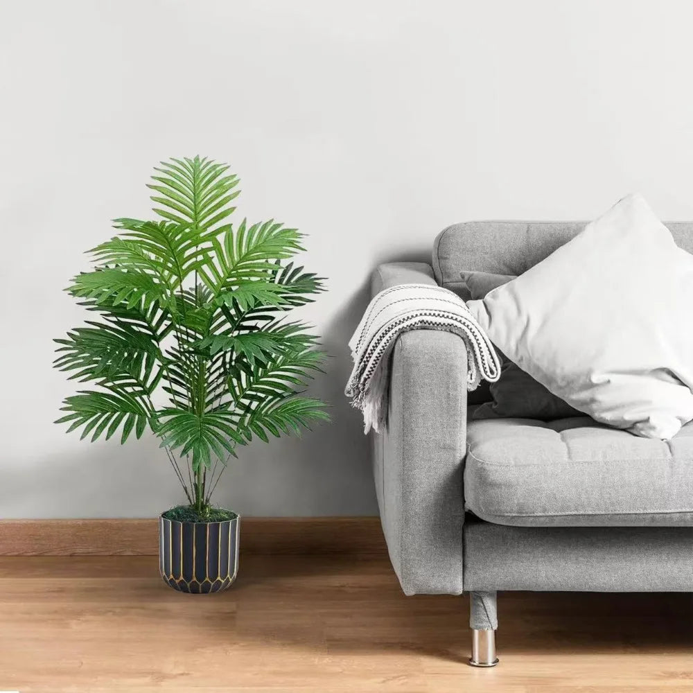 70-120cm Large Artificial Palm Tree Tropical Green Leaves Fake Plants Plastic Monstera Faux Tree Branch for Home Kitchen Decora