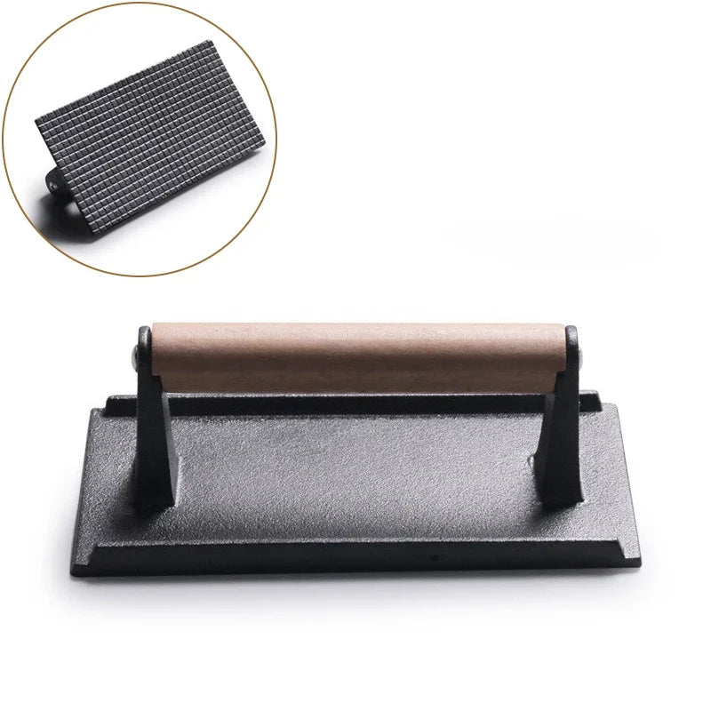 1pc Cast iron Rectangular Meat Press Round Heavy-Duty Steak Burger Press Barbecue Press For Flat Top Grill Hamburger Grinder