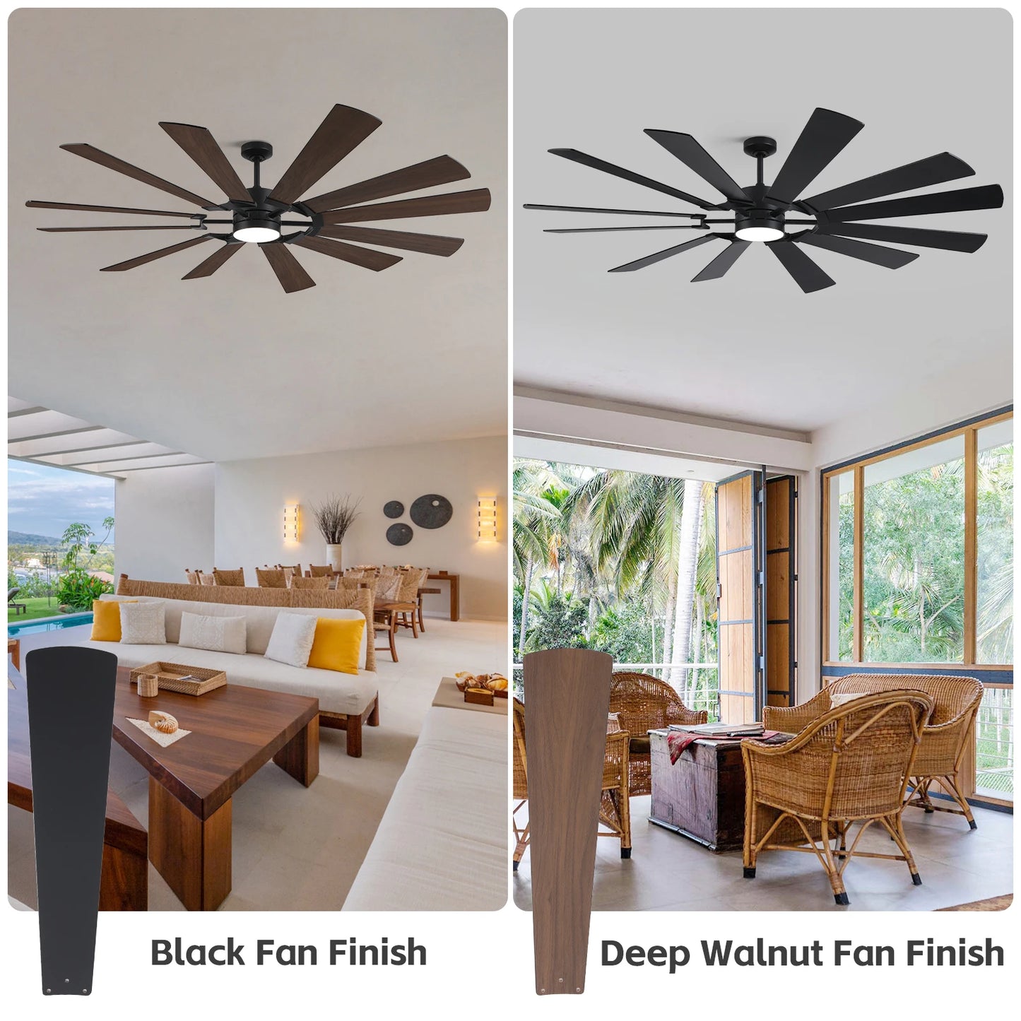 62/72in Industrial Ceiling Fan with Light & Remote Dual-finish Blades Quiet Reversible DC Fan High CFM Energy Efficient 3CCT LED