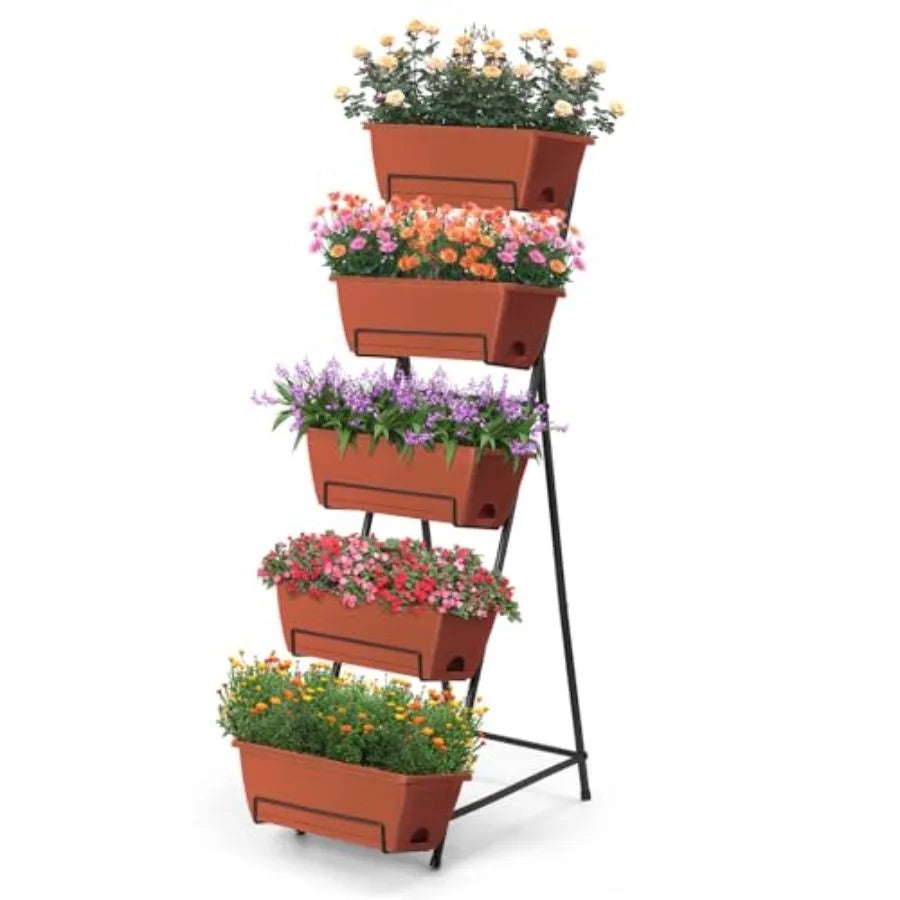 5 Tier Vertical Raised Garden Bed Planter Box, Vertical Raised Bed with Drainage Holes for Indoor Outdoor Herbs Flowers Vegetab