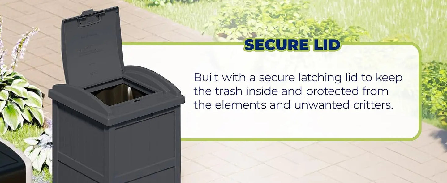 Suncast 30 Gallon Outdoor Trash Hideaway Resin Refuse Container Lid Cyberspace Concealed Waste Storage Patio Backyard Garden