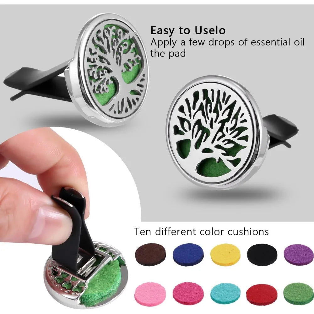 car air freshener diffuser vent clips - aromatherapy essential oil diffuser tree of life car clip with 20 refill pads, gift for