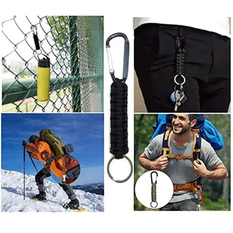 Outdoor Umbrella Rope Keychain Self Defense Lanyard Survive Knot Steel Ball Buckle Tactical Security Tool Carabiner