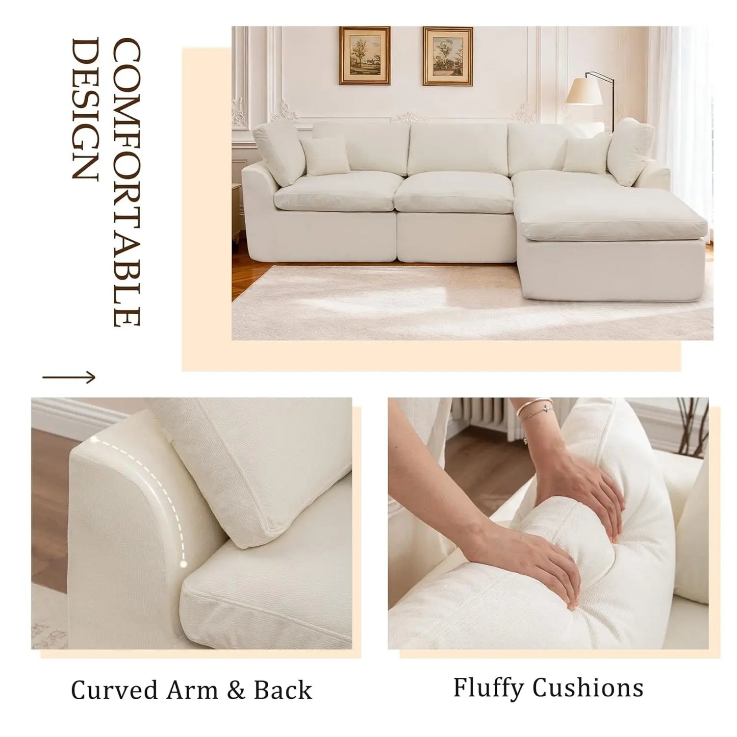 Modern Boneless Modular Cloud Sectional Sofa With Ottoman