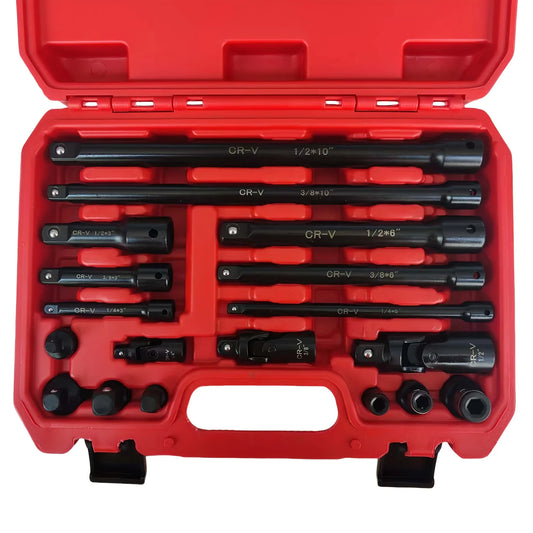 Eighteen Piece Steel Impact Socket Set With Adapters