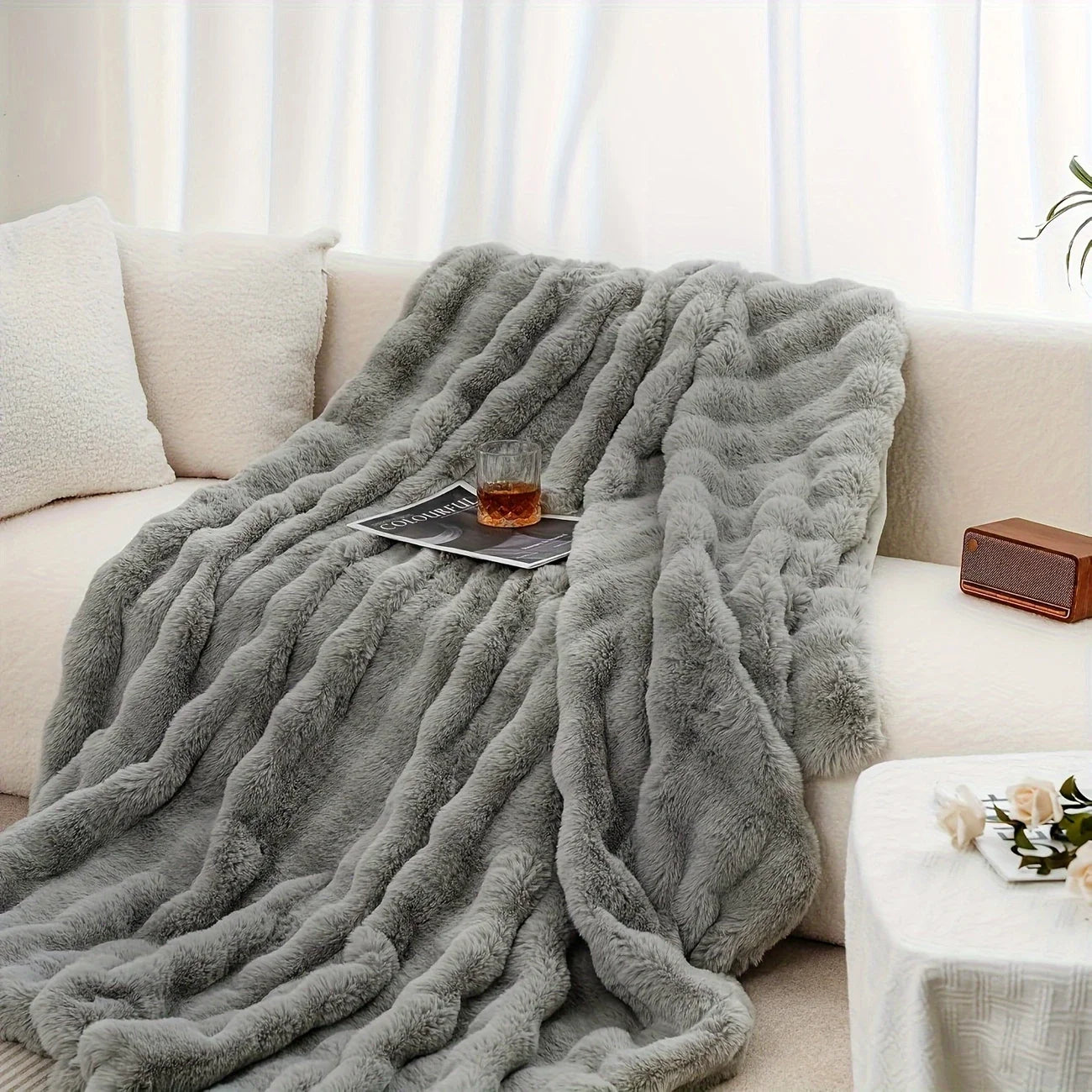 Fluffy Bubble Fleece Throw Blanket For Cozy Couch Decor