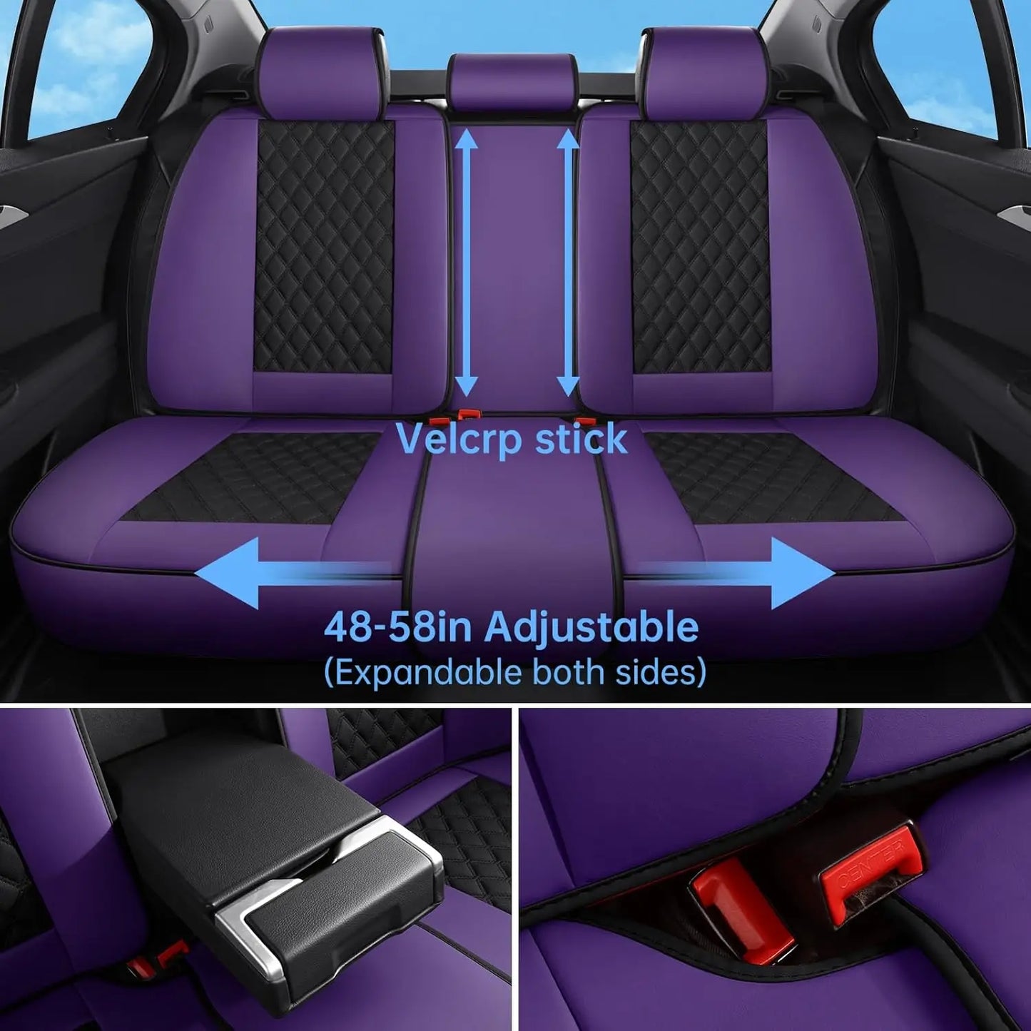 Universal Car Seat Covers Set, Purple Black Faux Leather Waterproof Non-Slip Protector for Most Vehicles