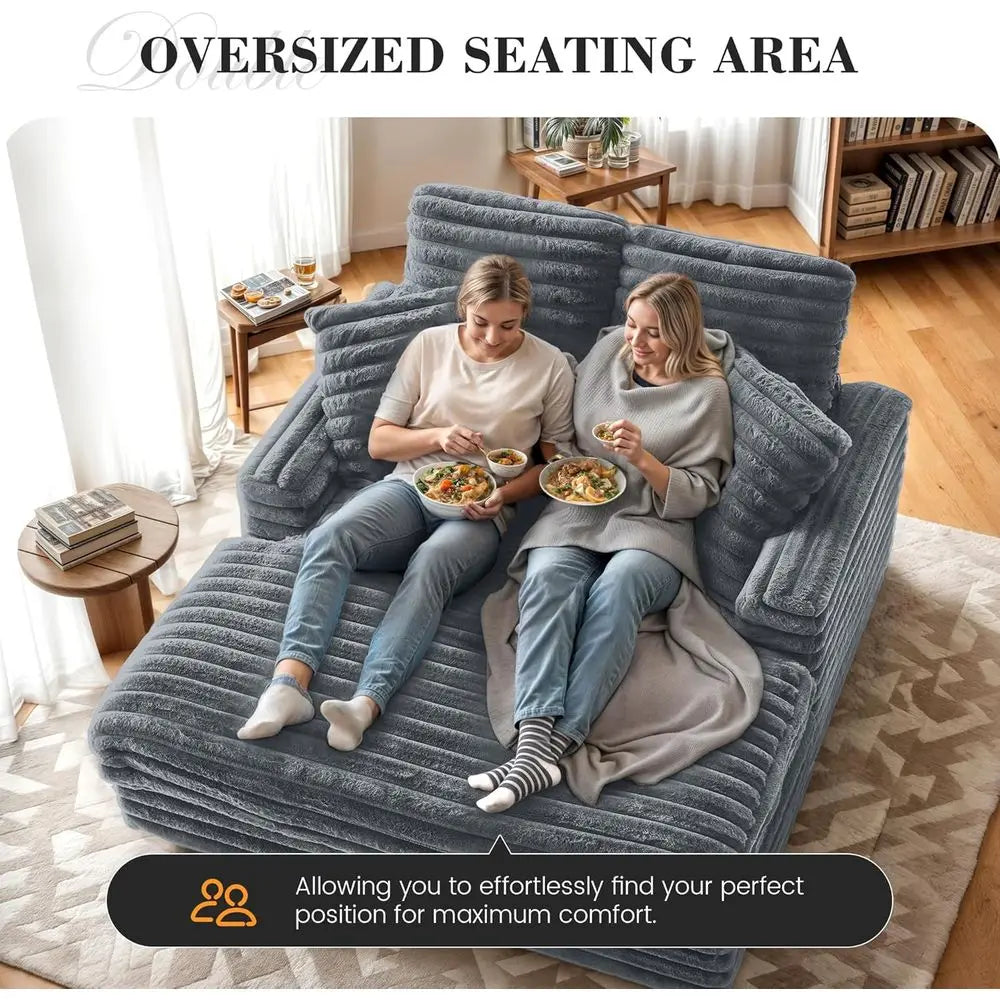Oversized 58 Chaise Lounge Chair with 4 Striped Pillows, Convertible to Chair Bed, Ideal for Living Room, Bedroom, Playroom, Lig