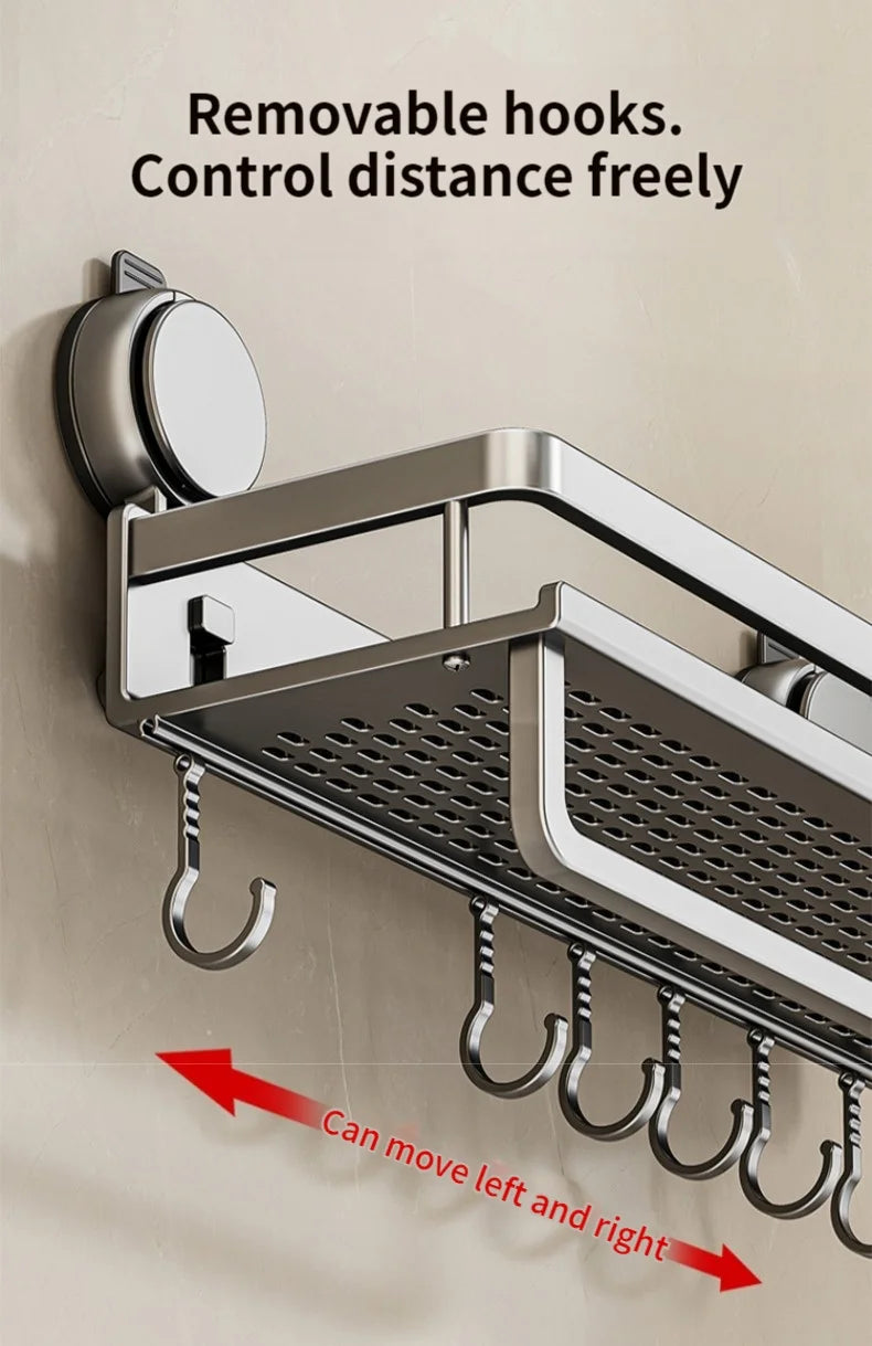No Drill Suction Cup Suction Bathroom Rack Bathroom Shelf Toilet Space Aluminum Hanging Rack Bathroom Organizer Hang On The Wall