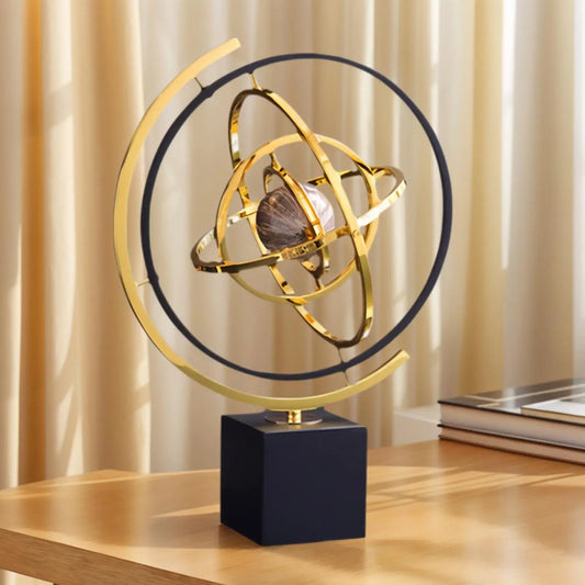 Rotating Metal Globe Sculpture For Modern Home Office Decor