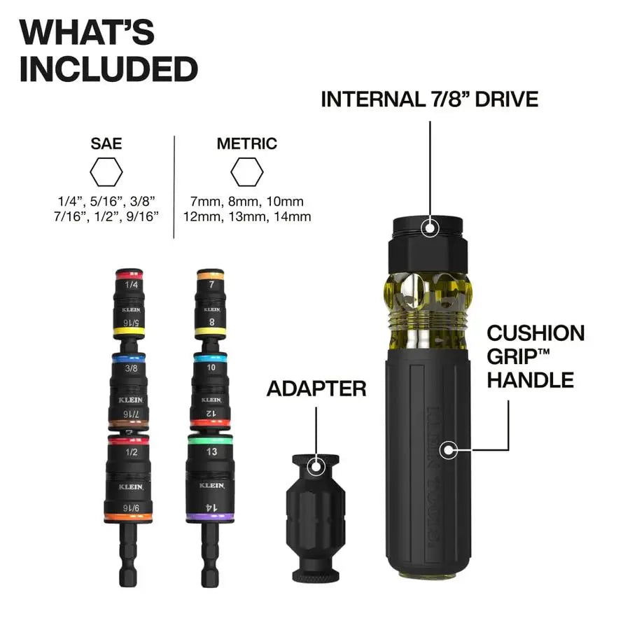 32914HD 14in1 Impact Rated Flip Socket Set, SAE and Metric Sizes, Magnetic Socket Set with 12 Hex Drivers and Bit Holder, Cushio