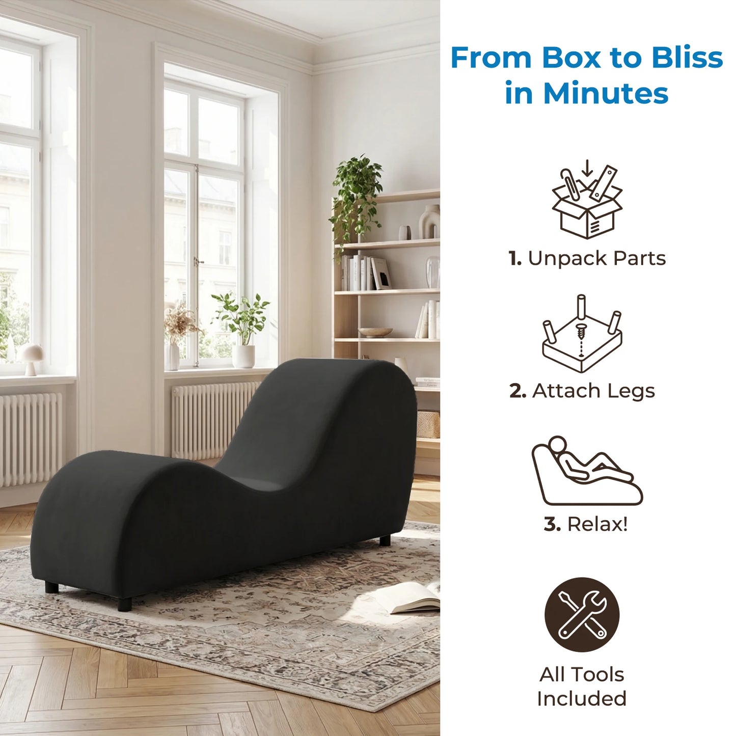 Velvet S-Shaped Yoga Chair for Adults, Modern Curved Chaise Lounge Chair for Exercise Stretching, Indoor Relaxation Yoga Chaise Lounge for Living Room