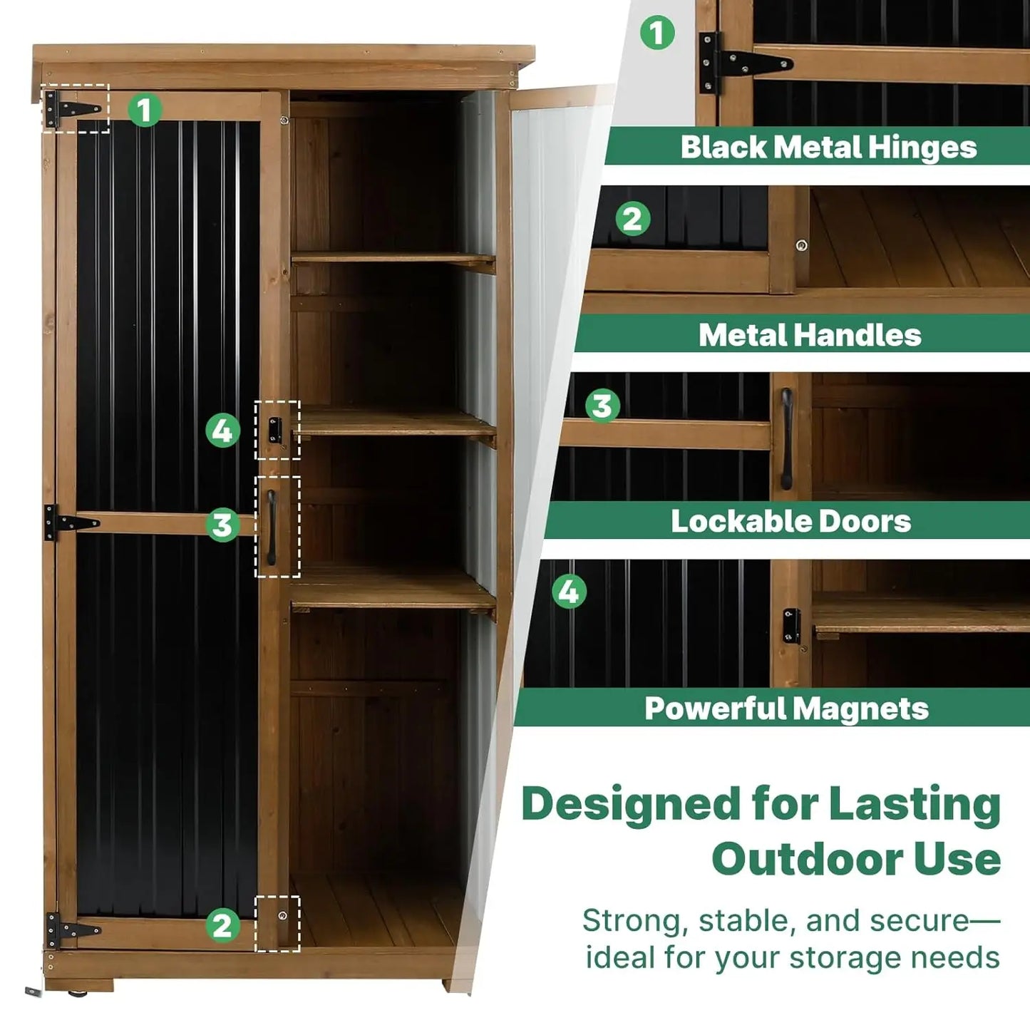 Metal Garden Storage Cabinet Weather-Resistant Lockable 3 Shelves Adjustable Patio 32x15.5x66, Custom
