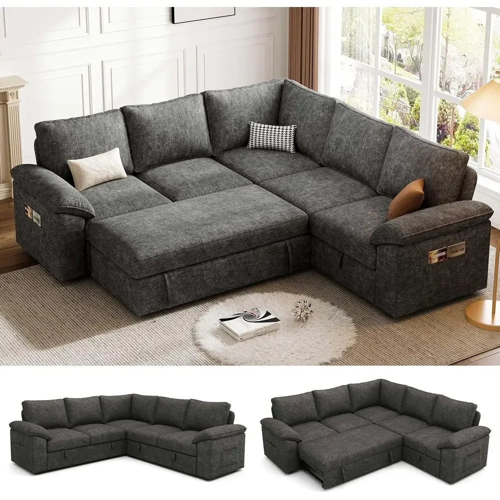 85 Inch ular Sectional Soa with Pull Out Bed,L Shaped 5 Seat Sectional Sleeper Soa with Storage,Sectional Couches or Living Room