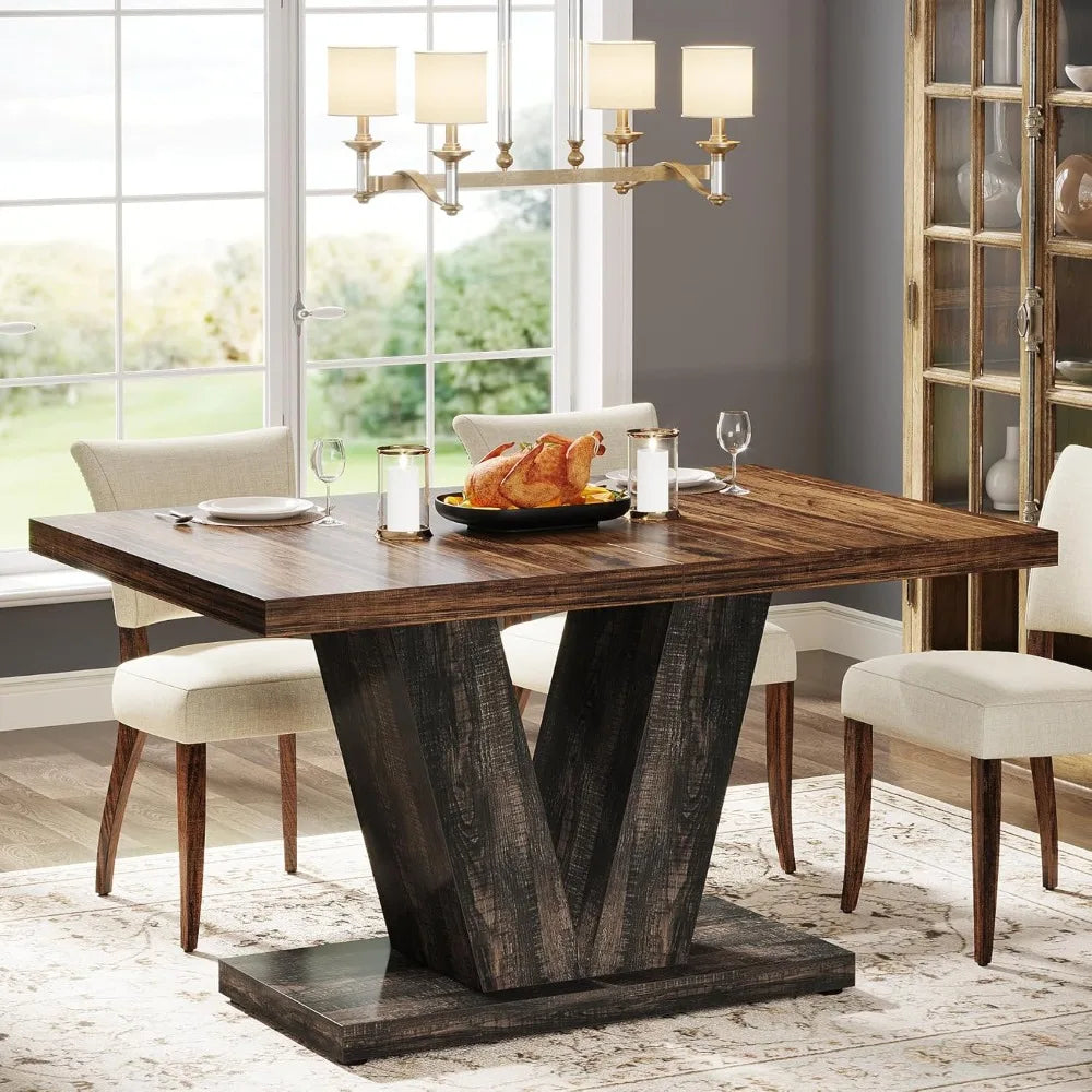 Farmhouse Wood Dining Table With Sturdy Pedestal For Home