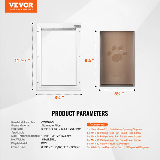 SucceBuy Pet Door Aluminum Frame with Lock and Flap System Weatherproof Doggy Door Easy to Install in Interior or Exterior Doors